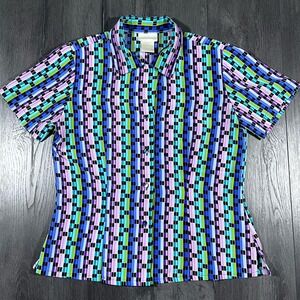 Vintage 80s Christie&Jill Short Sleeve Shirt Abstract Button‎ Down Womens Size 8